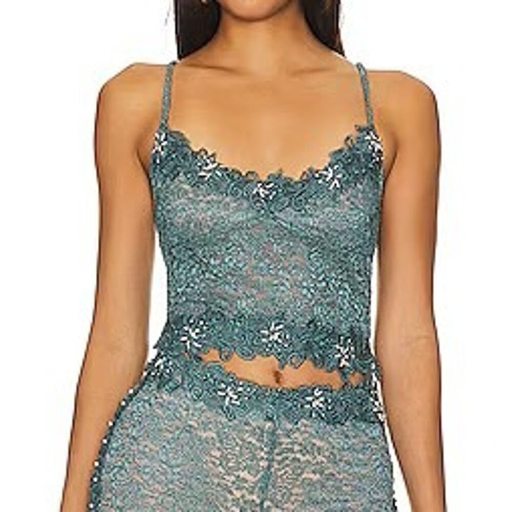 Boys Lie Teal Ocean Reverie x Yung Reaper Embellished Lace Cami Top Size Small